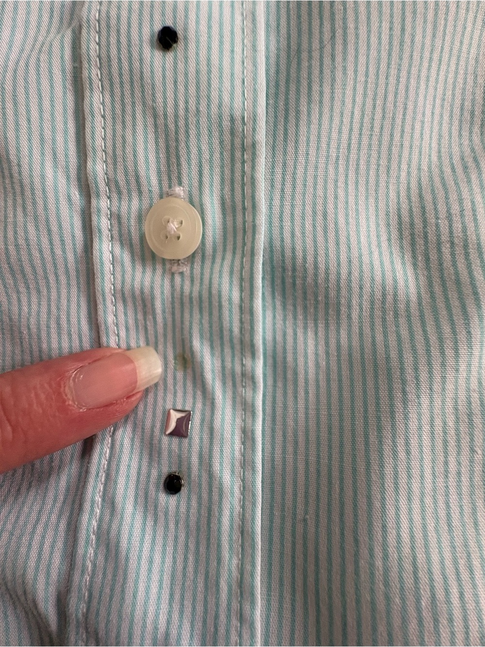 Las Olas Blue and White Stripe 50's Theme Button Up Shirt Retro Artsy Size XL - Picture 10 of 16